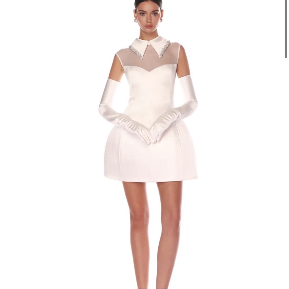 Bronx and Banco White Mini Dress with Sheer Accents